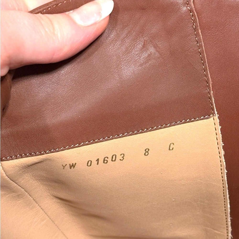 Salvatore Ferragamo Fersea Cognac Brown Leather Gold Logo Riding Boots Size 8 - Picture 10 of 13